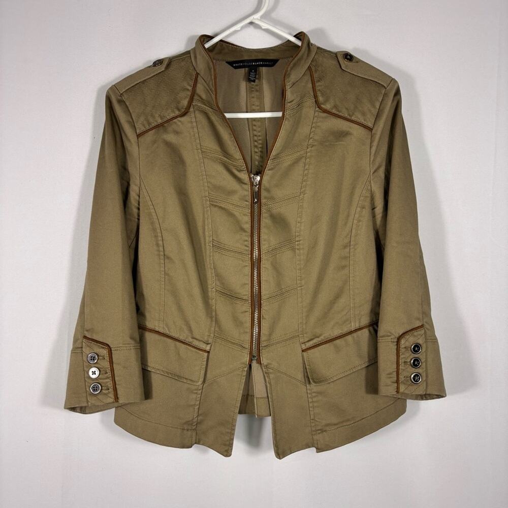 White House Black Market Khaki Utility Military Style Jacket Size 6 C1